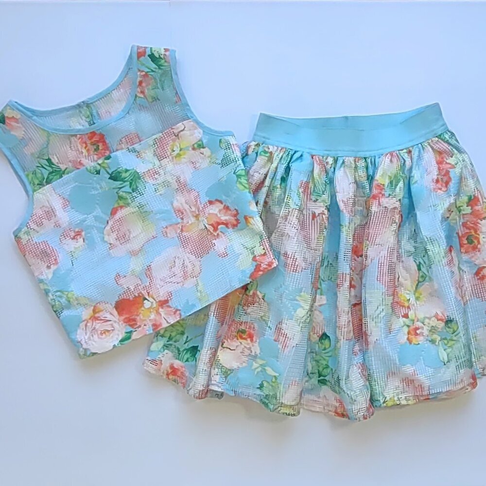 Pippa & Julie Girl's Pastel Floral 2 Piece Top & Skirt Set Size 10 Tropical - Picture 5 of 7